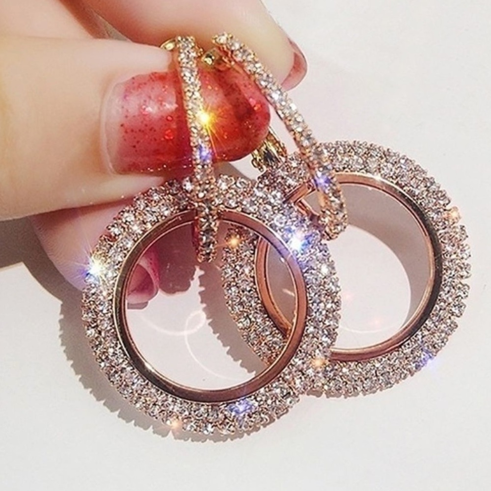 🔥HP🔥Sparkly Rose Gold Rhinestone Drop Earrings NEW - Picture 2 of 8